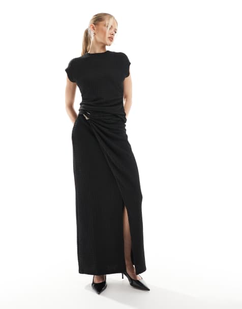 Threadbare textured black maxi skirt with gold trim detail (part of a set) - view 1