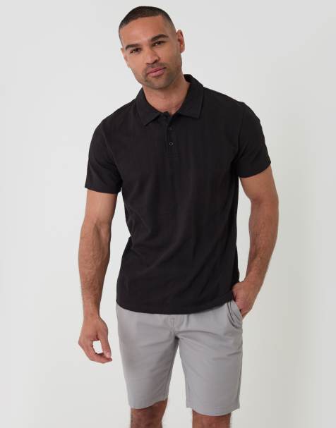 Threadbare Textured cotton polo shirt in black - view 1