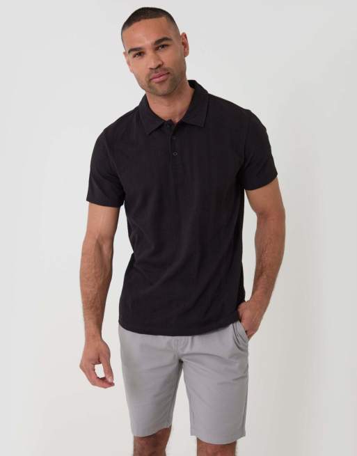 Threadbare Textured cotton polo shirt in black, 2 of 5
