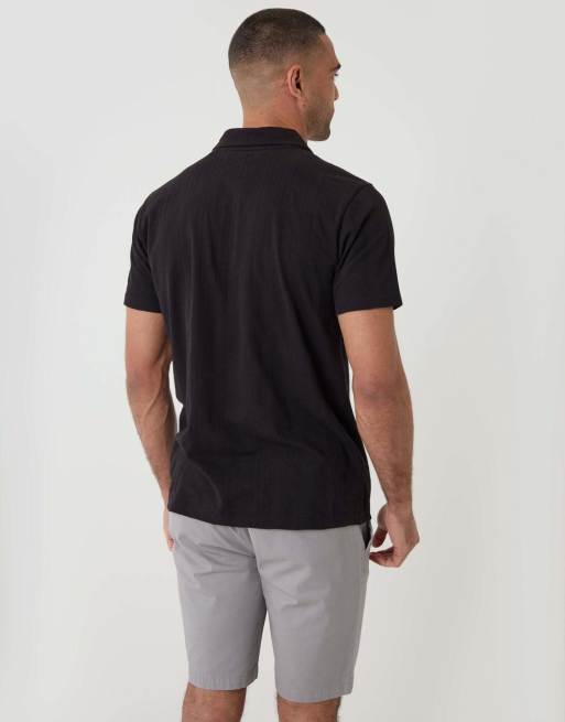 Threadbare Textured cotton polo shirt in black, 4 of 5