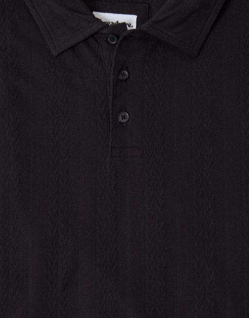 Threadbare Textured cotton polo shirt in black, 5 of 5