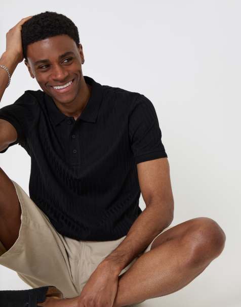 Threadbare Textured cotton polo shirt in black - view 1