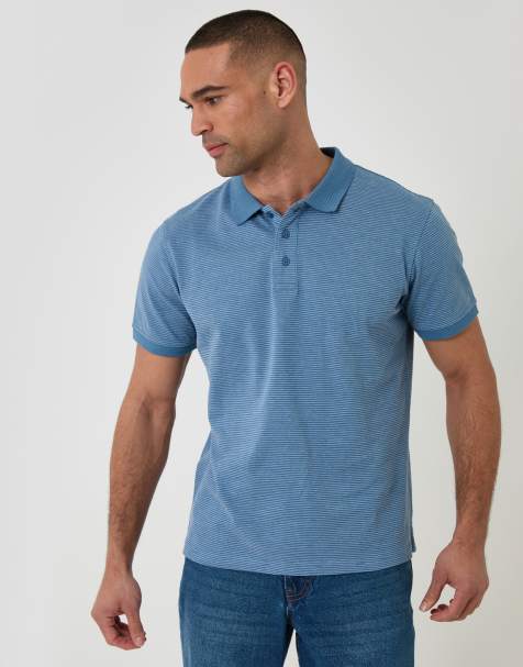 Threadbare Textured cotton polo shirt in blue - view 1