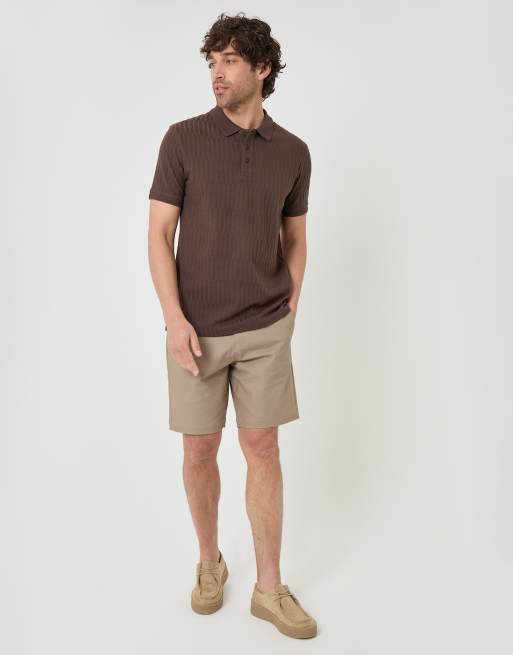 Threadbare Textured cotton polo shirt in chocolate, 2 of 4