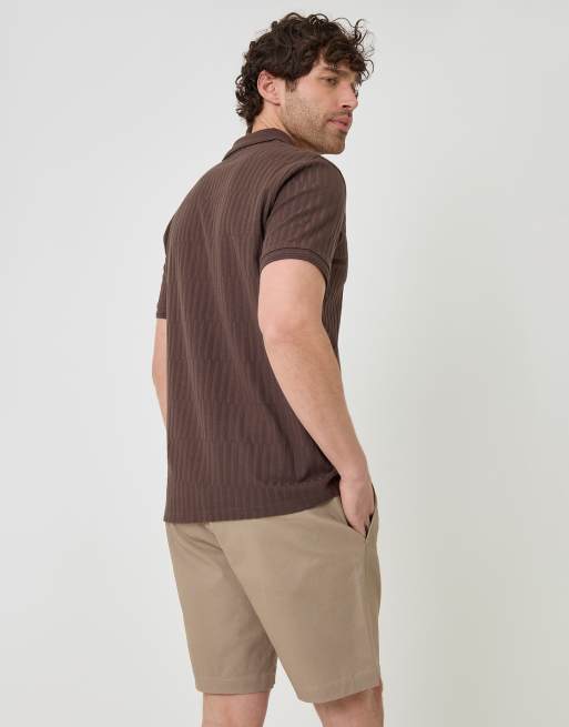 Threadbare Textured cotton polo shirt in chocolate, 4 of 4