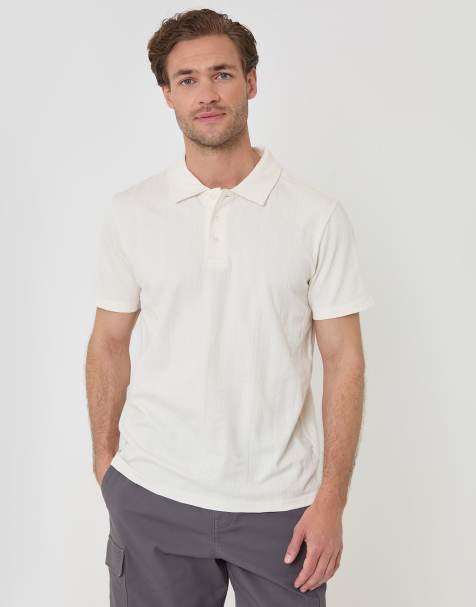 Threadbare Textured cotton polo shirt in natural - view 1