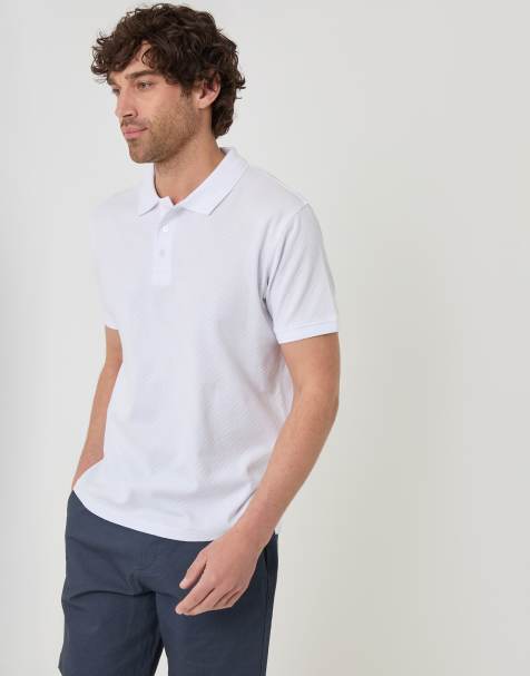 Threadbare Textured cotton polo shirt in white - view 1
