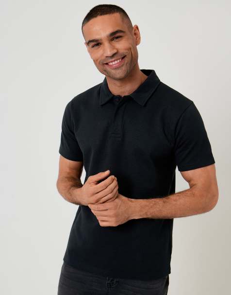 Threadbare Textured cotton rich polo shirt in black - view 1
