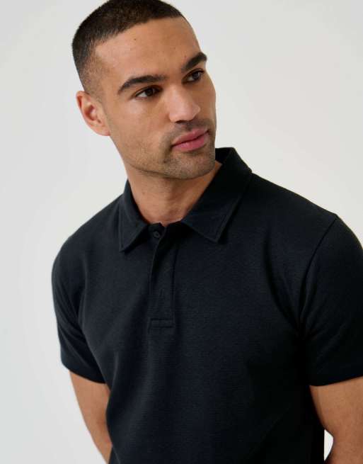 Threadbare Textured cotton rich polo shirt in black, 3 of 5