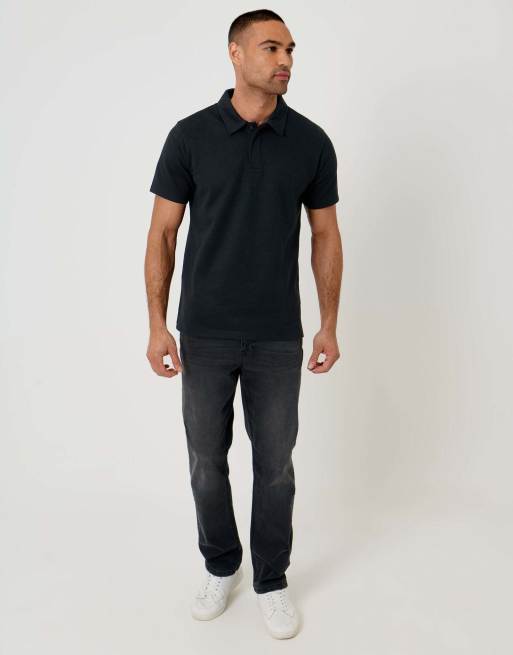 Threadbare Textured cotton rich polo shirt in black, 4 of 5