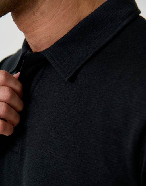 Threadbare Textured cotton rich polo shirt in black, 5 of 5