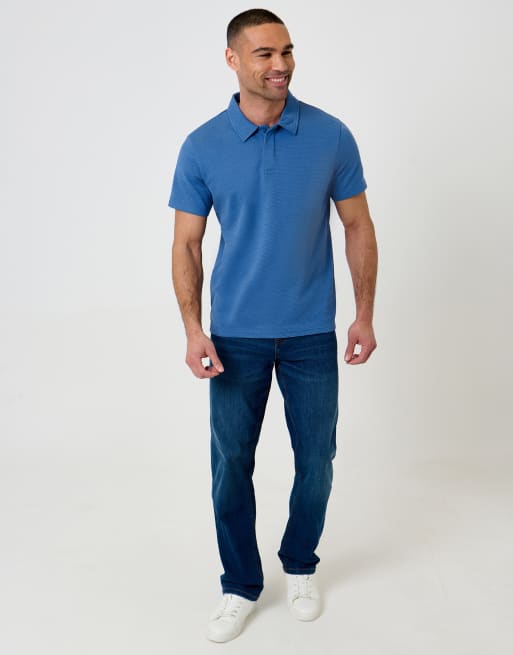 Threadbare Textured cotton rich polo shirt in blue, 2 of 4