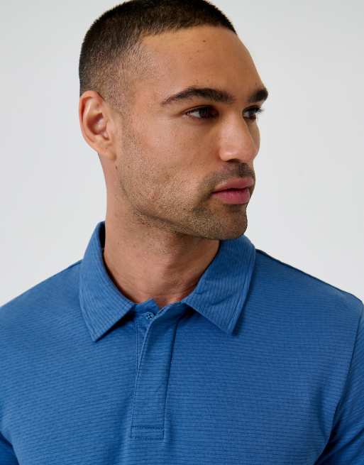 Threadbare Textured cotton rich polo shirt in blue, 3 of 4
