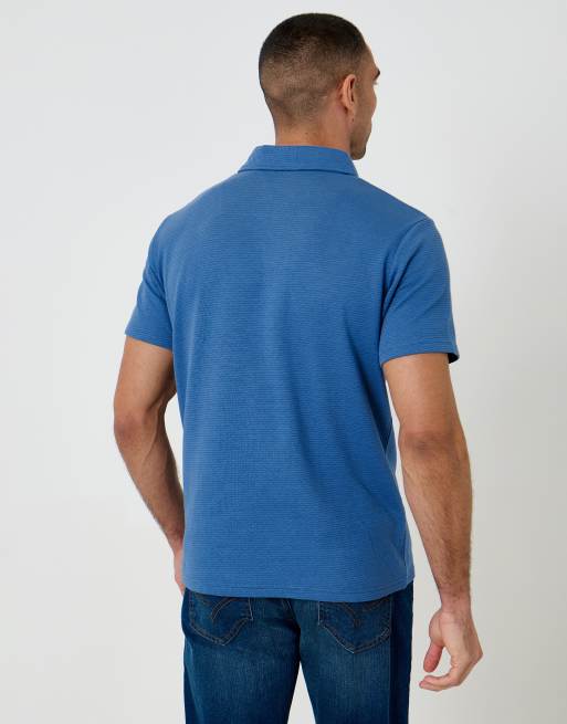 Threadbare Textured cotton rich polo shirt in blue, 4 of 4