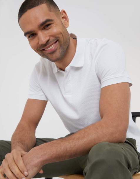 Threadbare Textured cotton rich polo shirt in white