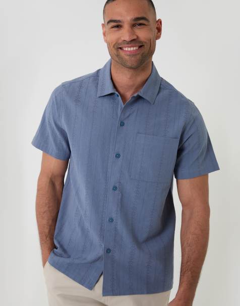 Threadbare Textured cotton short sleeve shirt in blue