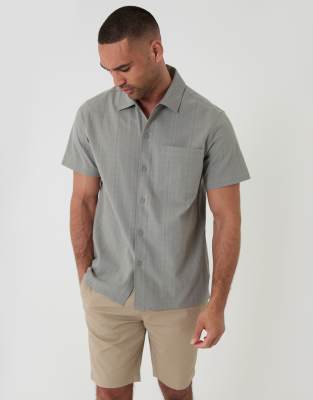 Threadbare Textured cotton short sleeve shirt in pale green
