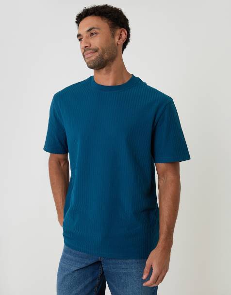 Threadbare Textured crew neck t-shirt in blue