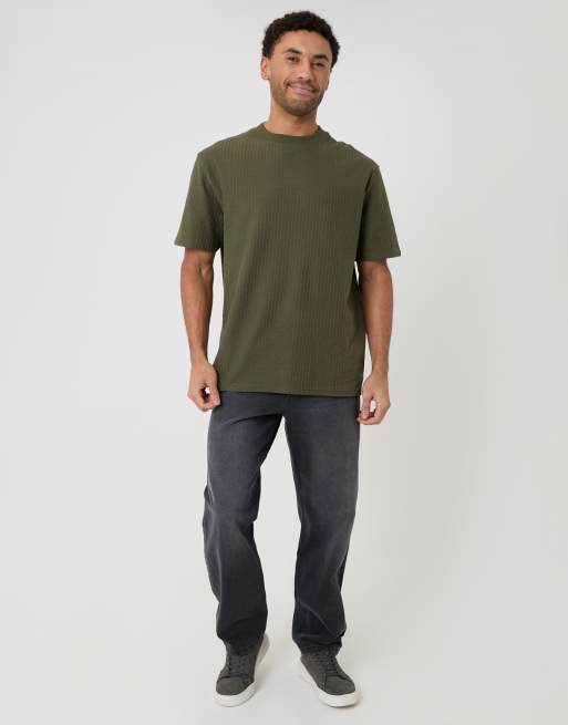Threadbare Textured crew neck t-shirt in khaki, 3 of 4