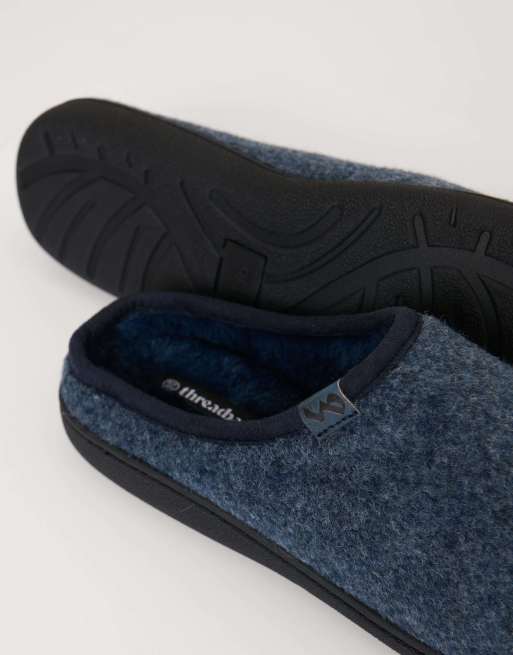 Threadbare Textured faux fur lined mule slippers in denim blue, 5 of 5