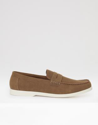  Textured faux suede penny loafers in taupe