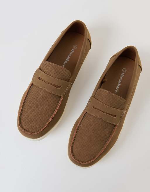 Threadbare Textured faux suede penny loafers in taupe, 2 of 4