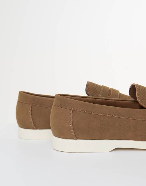 Threadbare Textured faux suede penny loafers in taupe, 3 of 4