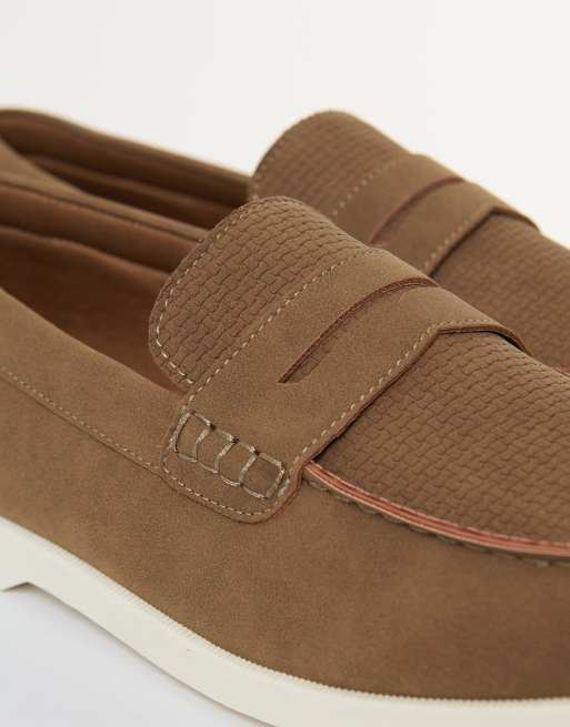 Threadbare Textured faux suede penny loafers in taupe, 4 of 4