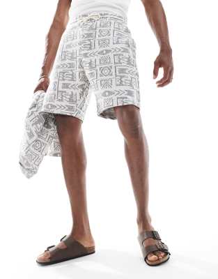 Threadbare Textured Geometric Print Shorts In Gray
