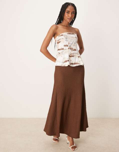 Threadbare Textured jersey pull-on maxi skirt in chocolate - view 1