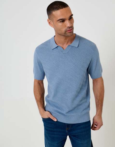 Threadbare Textured knit trophy neck polo in blue - view 1