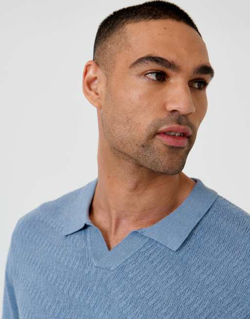 Threadbare Textured knit trophy neck polo in blue, 2 of 4