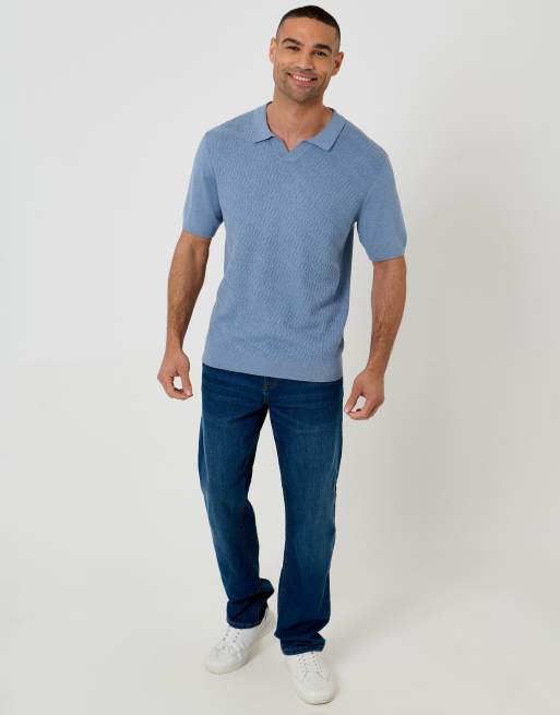Threadbare Textured knit trophy neck polo in blue, 3 of 4