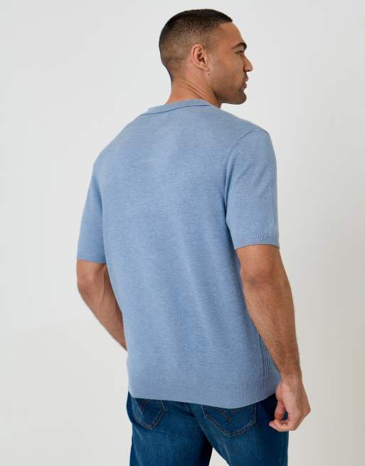Threadbare Textured knit trophy neck polo in blue, 4 of 4