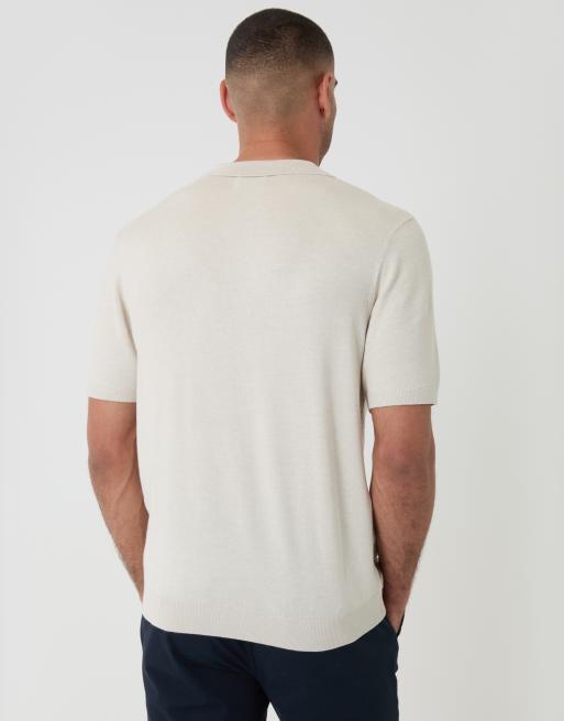 Threadbare Textured knit trophy neck polo in natural, 2 of 4