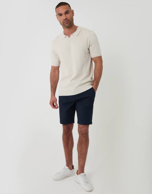 Threadbare Textured knit trophy neck polo in natural, 4 of 4