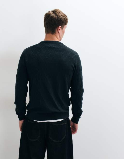 Threadbare textured knitted crew neck jumper in dark green, 5 of 5