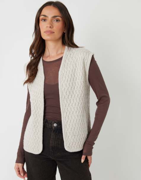 Threadbare Textured knitted gilet in cream - view 1