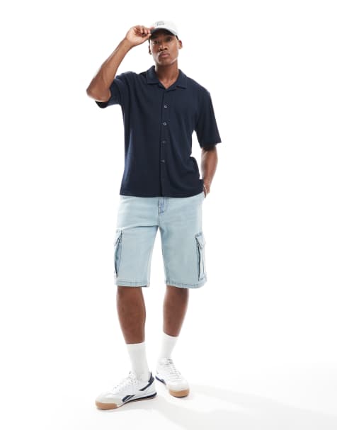Threadbare Textured relaxed fit short sleeve shirt in navy - view 1