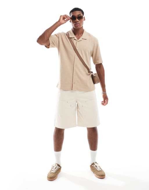Threadbare Textured relaxed fit short sleeve shirt in stone