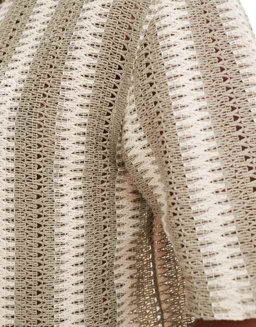 Threadbare textured short sleeve shirt in stone and ecru stripe