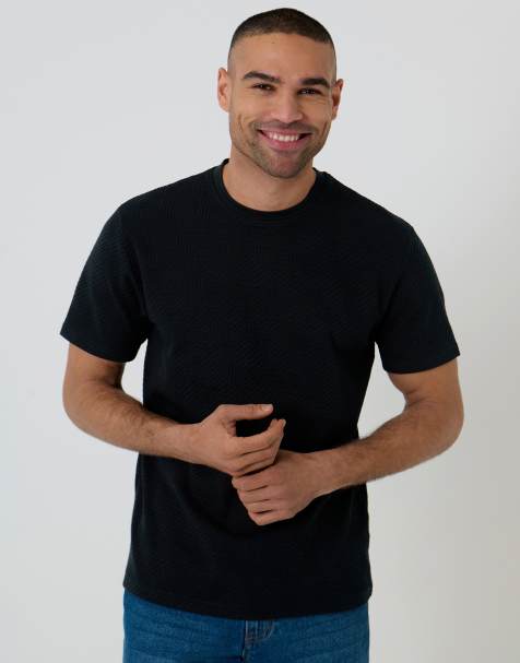 Threadbare Textured stretch cotton crew neck t-shirt in black - view 1