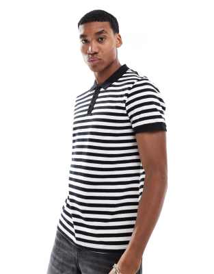 Threadbare Textured Stripe Polo In Black