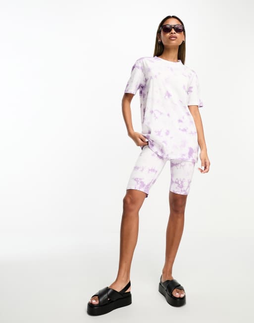 Threadbare tie dye legging shorts and oversized Tshirt set in lilac ASOS