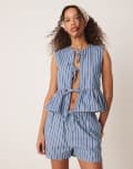 [Threadbare] Threadbare tie front denim stripe waistcoat in blue (part of a set) 8 BLUE