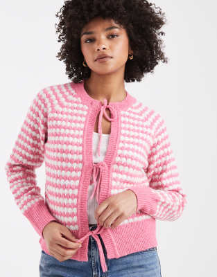 Threadbare Tie Front Knit Cardigan In Pink