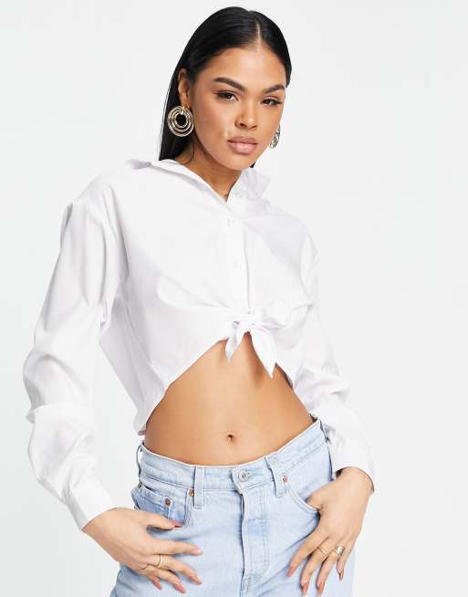 Threadbare tie front shirt in white ASOS