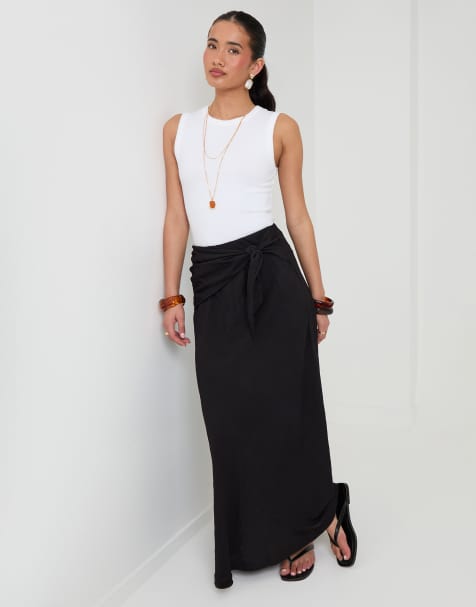 Threadbare Tie sash midi skirt in black - view 1