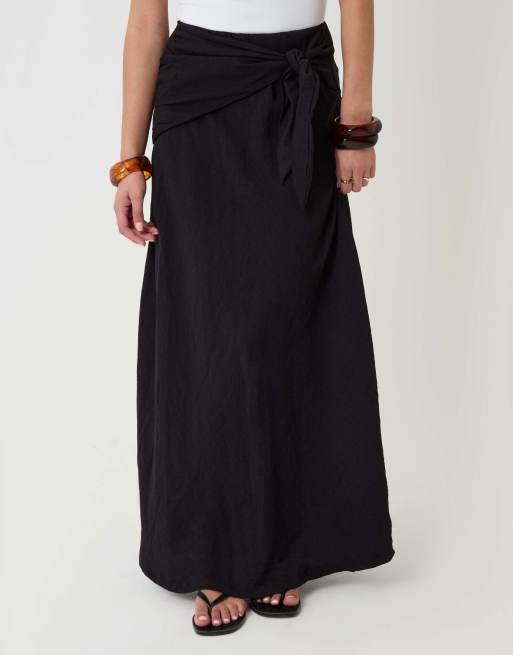 Threadbare Tie sash midi skirt in black, 2 of 4