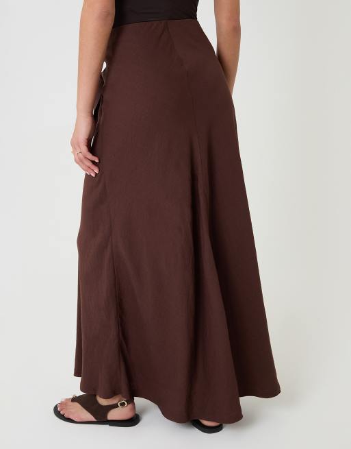 Threadbare Tie sash midi skirt in chocolate, 3 of 4